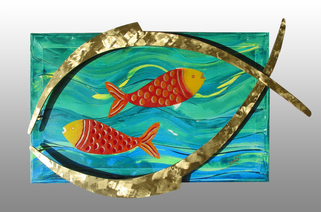 'Aussie fishes' - verkauft - Messing - 75 x 45 cm